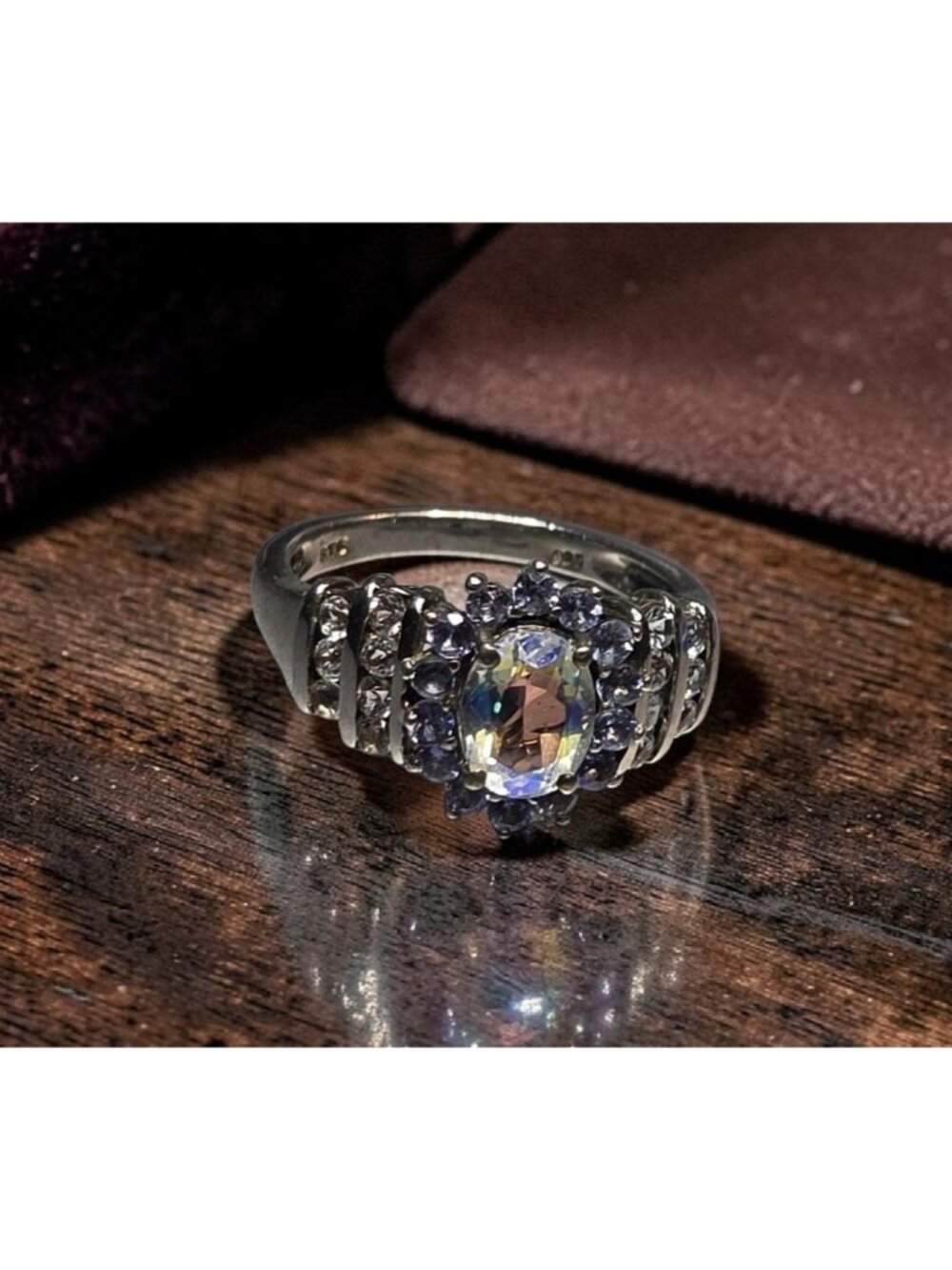 STS 925 Sterling Silver Natural Australian Boulder Opal Tanzanite Ring Size 8 - Picture 2 of 16